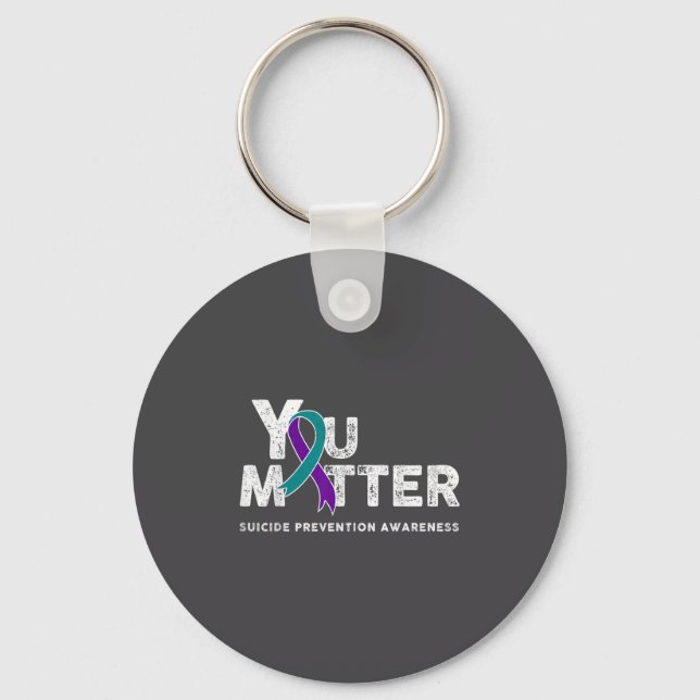 You Suicide Prevention Month Gift Teal Purple Ribb Keychain (Front)