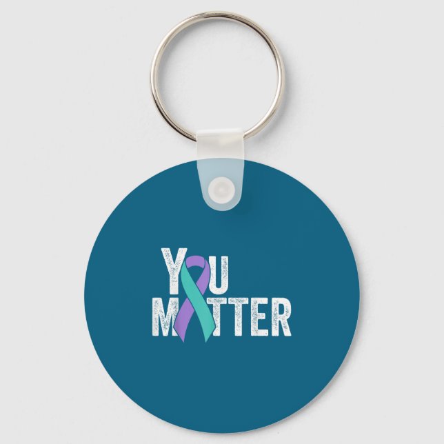 You Suicide Prevention Teal Purple Awareness Ribbo Keychain (Front)
