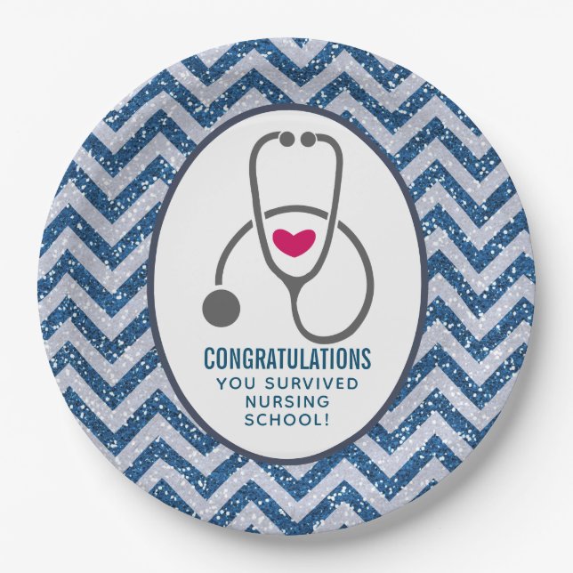 You Survived Nursing School Stethoscope Paper Plates (Front)