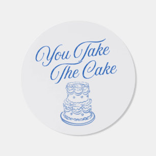 You Take The Cake Vintage Blue & White Wedding Classic Round Sticker