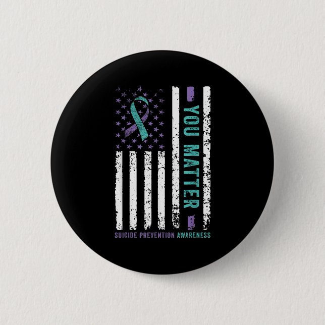 You Teal &amp; Purple Ribbon Suicide Prevention Aw Button (Front)