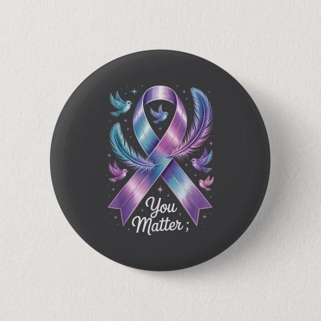 You Teal &amp; Purple Ribbon Suicide Prevention Aw Button (Front)