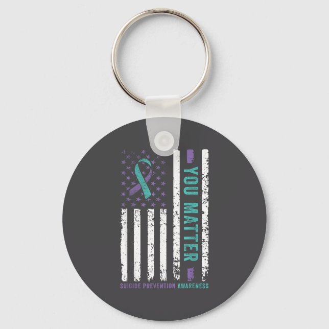 You Teal &amp; Purple Ribbon Suicide Prevention Aw Keychain (Front)