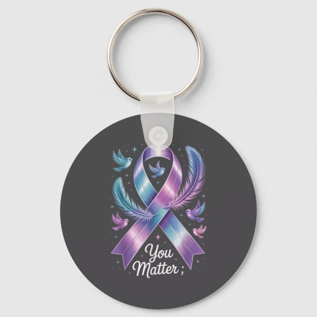 You Teal &amp; Purple Ribbon Suicide Prevention Aw Keychain (Front)