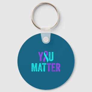 You Teal Purple Ribbon Suicide Prevention Awarenes Keychain