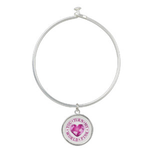 YOU TURN MY WORLD PINK Romantic Earth Heart Design Bangle Bracelet
