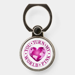 YOU TURN MY WORLD PINK Romantic Earth Heart Design Phone Ring Stand