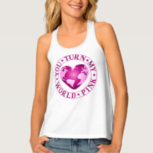 YOU TURN MY WORLD PINK Romantic Earth Heart Design Tank Top