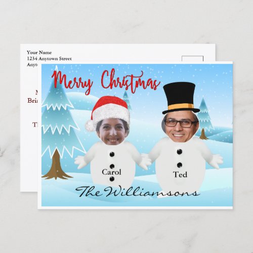 You Two As Cute Snowmen Funny Silly Christmas Postcard