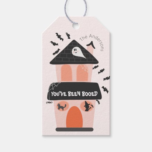 Youve Been Booed pink and orange haunted house  Gift Tags