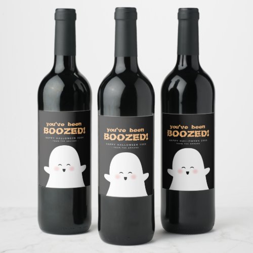Youve Been Boozed Halloween Cute Ghost Wine Label