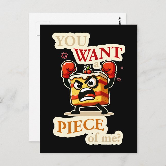 You want a piece of me. Angry cake funny cartoon Postcard (Front/Back)