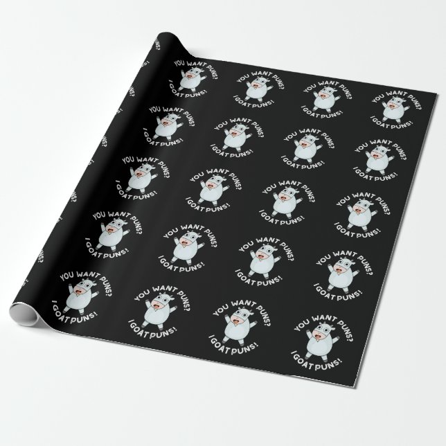 You Want Puns I Goat Puns Funny Animal Pun Dark BG Wrapping Paper (Unrolled)