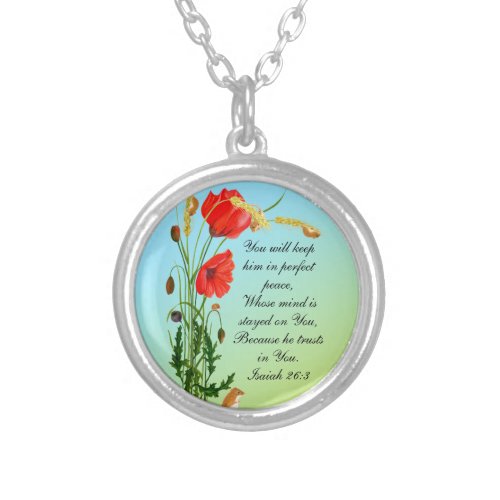 You will keep him in perfect peace Bible Verse Silver Plated Necklace