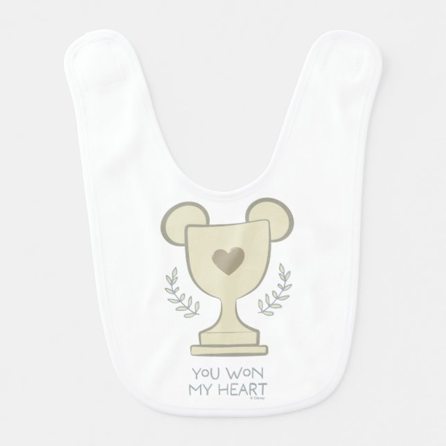 You Won My Heart Mickey Mouse Trophy Graphic Baby Bib (Front)