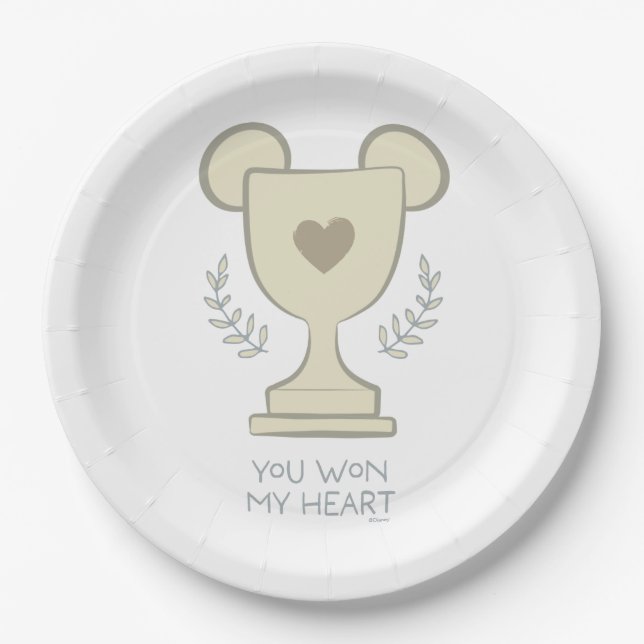 You Won My Heart Mickey Mouse Trophy Graphic Paper Plates (Front)