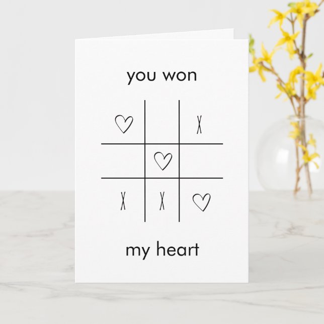 You won my heart Tic-tac-toe fun Valentine's Day Card (Yellow Flower)