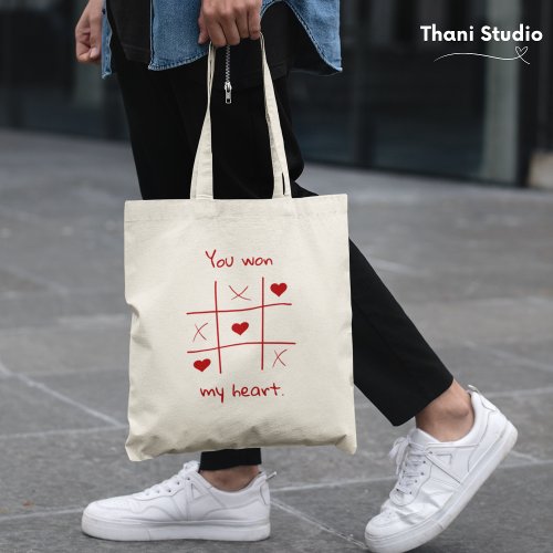 You Won my Heart Tic_Tac_Toe Funny Valentines  Tote Bag