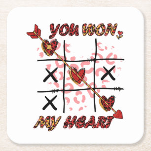 You Won My Heart Valentines Day Square Paper Coaster