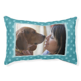 You & Your Dog Personalize Photo Teal Dog Prints Pet Bed