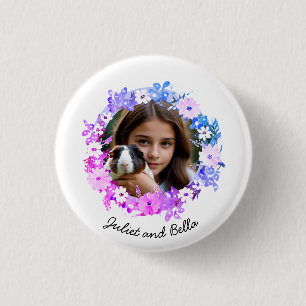 You & Your Pet Photo Pretty Floral Personalized Button