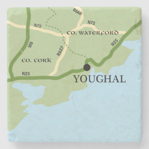 Youghal County Cork Ireland Road Map Stone Coaster