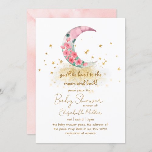 Youll Be Loved To The Moon And Back Baby Shower Invitation