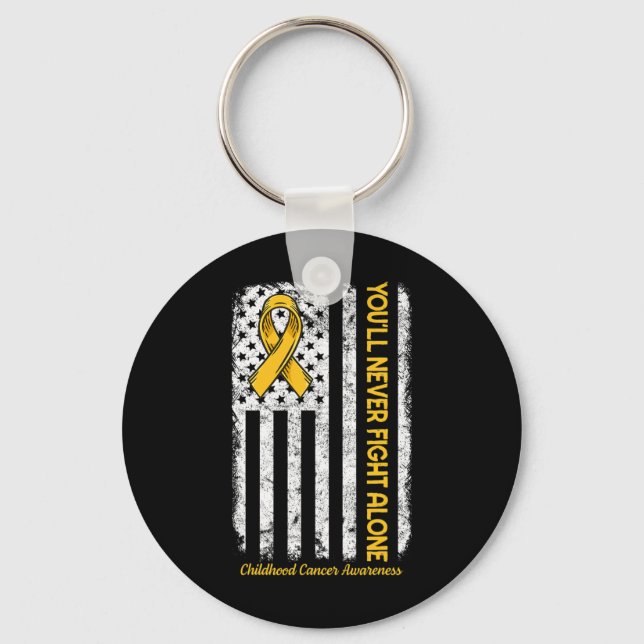 You'll Never Fight Alone Flag Childhood Cancer Awa Keychain (Front)
