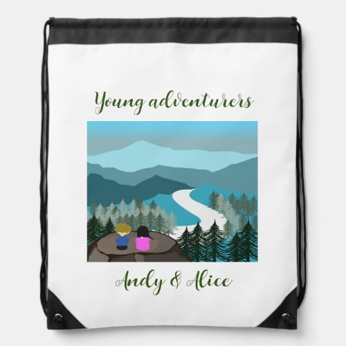 Young adventurers love nature  drawstring bag