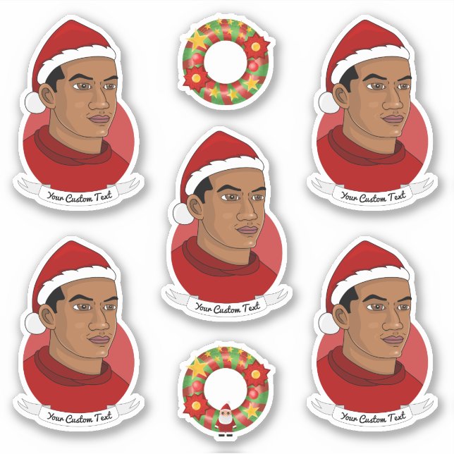 Young African American man with Santa hat cartoon Sticker (Front)