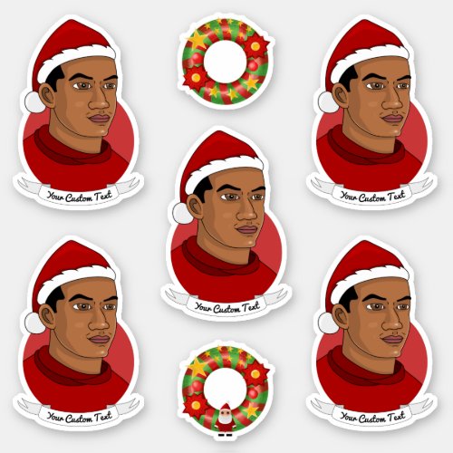 Young African American man with Santa hat cartoon Sticker