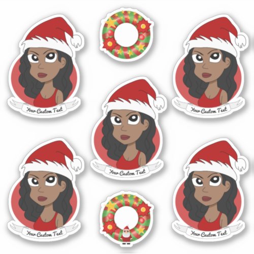 Young African American woman Christmas cartoon Sticker