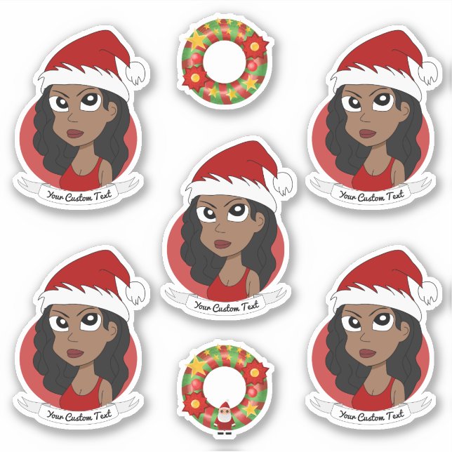 Young African American woman Christmas cartoon Sticker (Front)