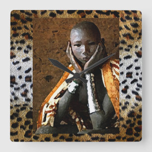 Young African Boy Square Wall Clock