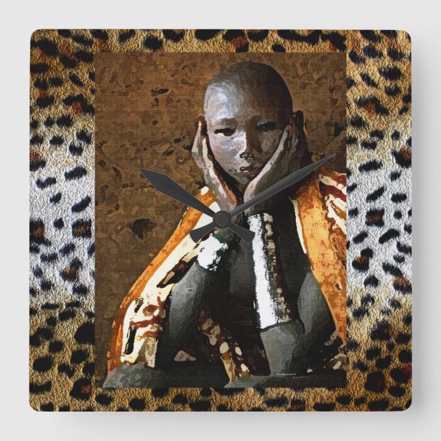 Young African Boy Square Wall Clock (Front)