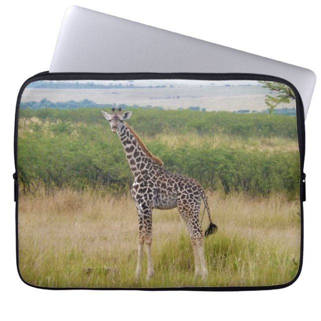 Young African Giraffe in Kenyan Savannah Scene Laptop Sleeve (Front)