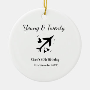 Young and twenty adventure happy birthday add name ceramic ornament