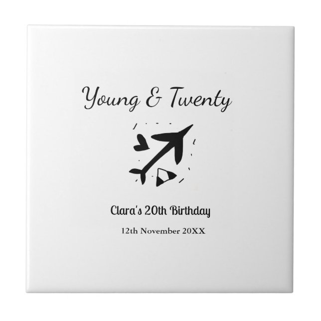 Young and twenty adventure happy birthday add name ceramic tile (Front)