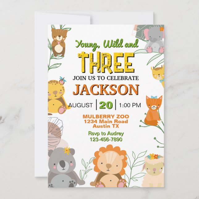 Young and Wild Safari Any Age Birthday Party Invitation (Front)