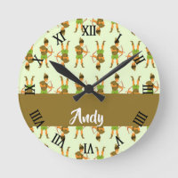 Young archer with bow and arrow pattern round clock