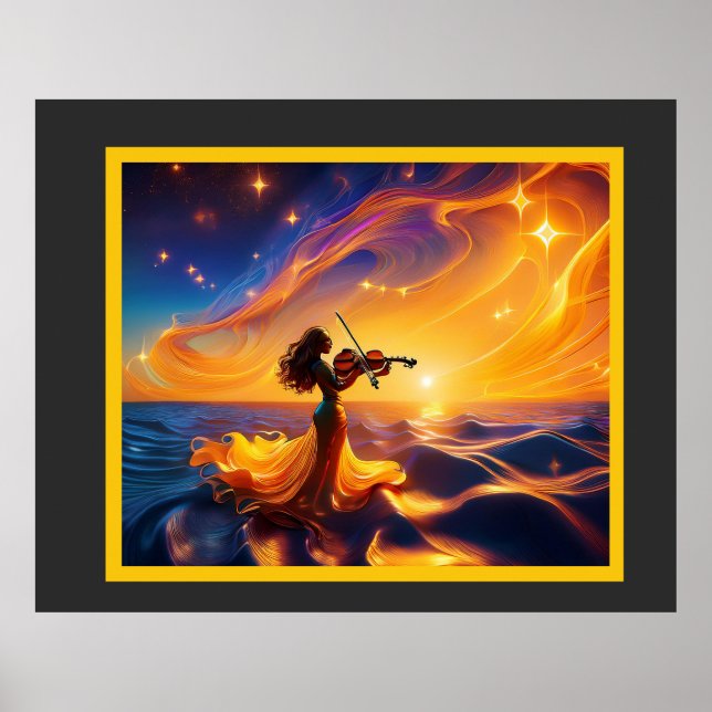 Young Asian Girl Playing Violin Surreal Scene Poster (Front)