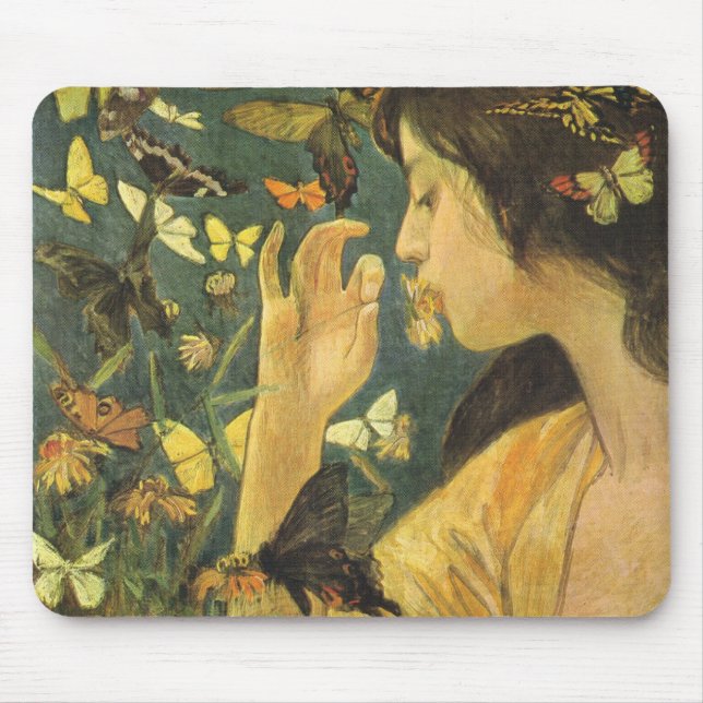 Young Asian Woman With Beautiful Butterflies Mouse Pad (Front)