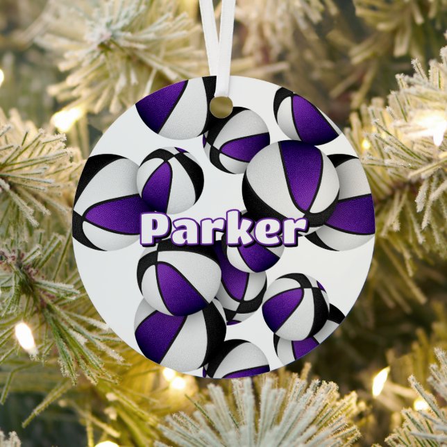 young athlete keepsakes purple black basketballs metal ornament (Insitu)