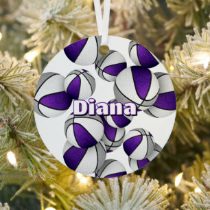 young athlete keepsakes purple gray basketballs metal ornament