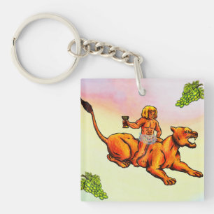 Young Bacchus riding a lioness and green grapes Keychain