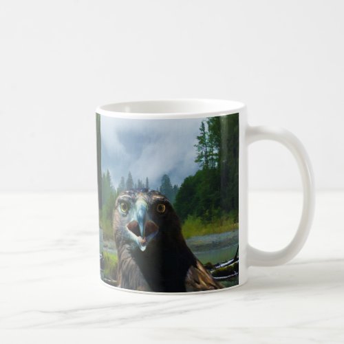 Young Bald Eagle and Misty Alaskan River Coffee Mug