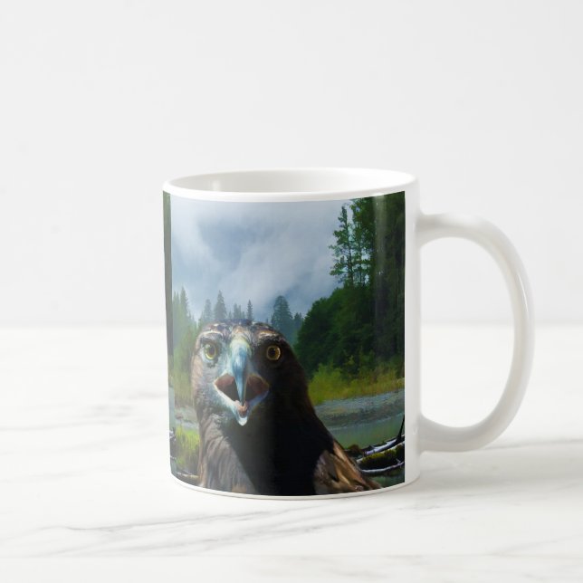 Young Bald Eagle and Misty Alaskan River Coffee Mug (Right)