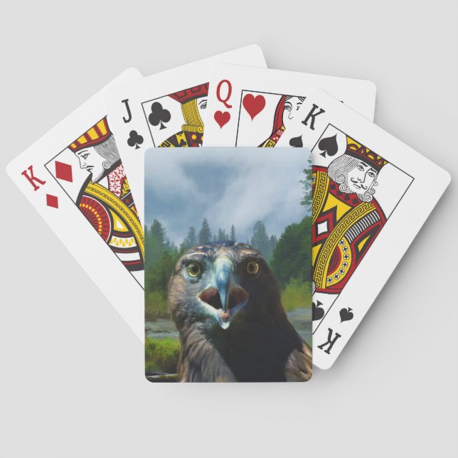 Young Bald Eagle and Misty Alaskan River Poker Cards (Back)