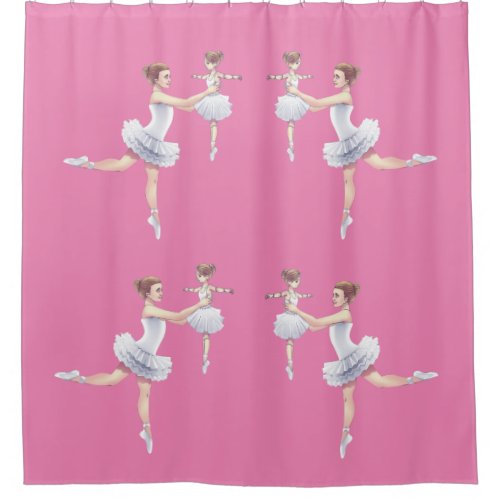 Young ballerina dances with her doll shower curtain