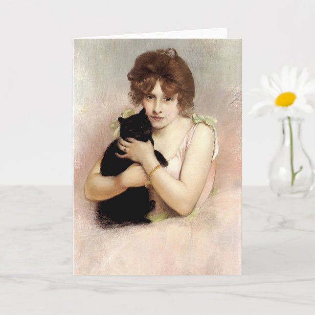 Young Ballerina Holding Black Cat Carrier-Belleuse Card (Small Plant)